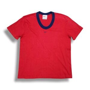 Vintage Nike 90's Made in USA Center Swoosh Embroidered Logo Red T-Shirt Men's L
